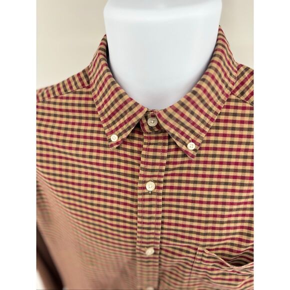 Cremieux Micro Gingham Check Button Down Shirt Reds Greens Browns Rustic Size M - Picture 6 of 10